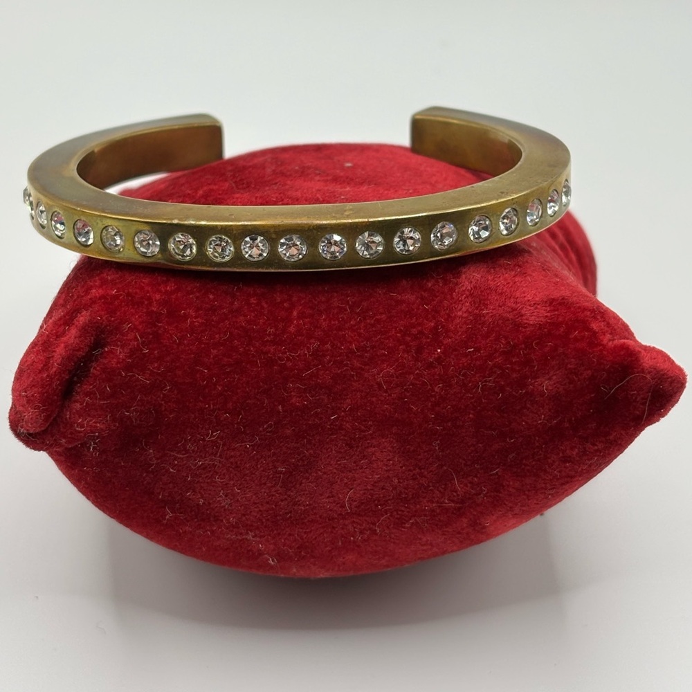 Patricia Locke Signed Gold Plated Pewter Cuff Bracelet 21 Swarovski Crystals